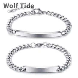 New Fashion Titanium Stainless Steel Blank ID Chain Bracelet Dog Tag Steel Color Mens and Womens Lovers Bracelets Jewelry Gifts for Couples Wholesale