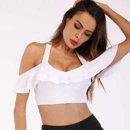 Yoga Outfit Women White Ruffle Short Top Sports Vest Fitness Workout Slim Strap Bras Breathable Quick Dry Running Wear
