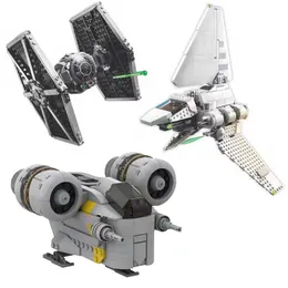 Diğer Oyuncaklar MOC Star Mini Razor Crest Wars Tie Fighter Empire Shuttle Bina Taş Model Tuğlalar Uyumlu 75300 75302 Yıldız Gemisi Oyuncak Kids 230815