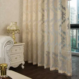 Cortina de cortina de luxo Jacquard Tulle Curtains para sala de estar Windows Windows Tratamento Bege Branco Sheer Curtain Screen R230815