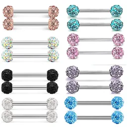 Labret Lip Piercing Jewelry JUNLOWPY Stainless Steel Nipple Rings Barbell Crystal Ball CZ Tongue 14G Body Bar Straight Stud 230814