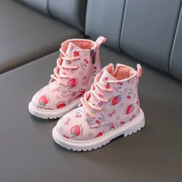 Sneakers Winter Warm Kids Boots Girls Autumn Toddler Princess Shoes Waterproof Lace Up Children S Strawberry Short Bottes CSH1167 230815
