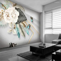 Tapeten Mode für Wohnzimmer Licht Luxusblumen und Schmetterlinge Geometrischer TV -Hintergrund Hintergrund Hintergrundpapier Heimatkoration Wandgemälde
