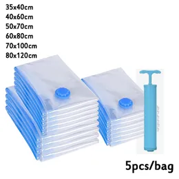 Storage Bags 5pcs Vacuum Storage Bags With Pump Travel Seal Zipper For Clothes Pillows Bedding Home Organizer Reusable Waterproof Seal Packet 230814