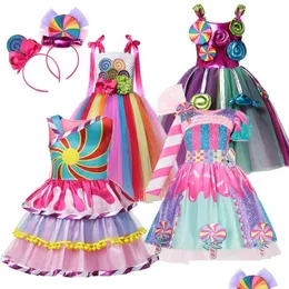 Vestidos de menina Muababy Carnival Candy Dress for Girls Purim Festival Fantas -Fantas Fantas Crianças Crianças Tutu Vestido de Bola Dressy Party Dhtoa