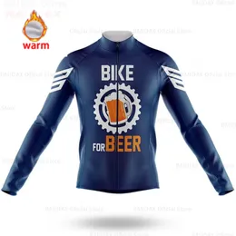 Cycling Shirts Tops Team Jersey Winter Men s Beer Pattern Long Sleeve Race Sweatshirt Thermal Fleece Bike Jacket Bicycle Ride Uniform 230815