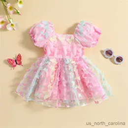 Mädchenkleider Kinder Mädchen Mädchen Sommer Tüll Prinzessin Kleider Puff Ärmel Schmetterling süße Kleid Kinder Mesh Puffy Birthday Party Vestidos R230815