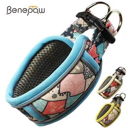 Dog Apparel Benepaw Fashionable Wide Neck Collar Strong Breathable Dual D Rings Padded Printed Puppy Pet Quick Release Buckle 230814