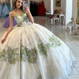 Seksowna ukochana szyka w kształcie ball sukienki quinceanera sukienki z koralikami 3dflower suknie balowe aplikacje Zastąpiło Tragle Tiulle Sweet 15 Dre