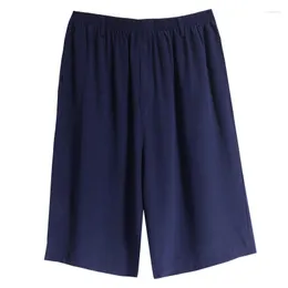 Men's Pants Silk Crepe De Chine Shorts Elasticated Waist Summer Loose Five Quarter For The Elderly Thin P85