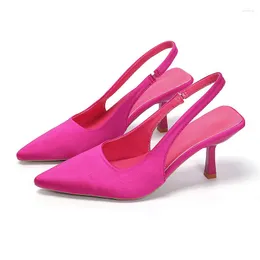 Elbise ayakkabıları kadın seksi slingback sandaletler 2023 yaz marka moda yay düğmesi sivri ayak parmağı üzerinde yüksek topuklu bayanlar pompalar