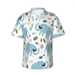 Men's Casual Shirts Cute Elephant Mens Hawaiian Short Sleeve Button Down Beach Tropical Floral