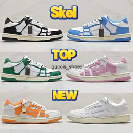 أزياء الأحذية غير الرسمية Skel Top Low Highine Leather Sneaker White Black Lime Gray Pink Green Luxury Designer Sneakers Men Women Traiters US 6-11 009