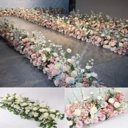 100cm 50 cm kwiat droga ślubna Kwiaty długie stoliki Centrum klatki drzwi łukowe drzwi Kolkwala jedwabne róży róży przyjęcie weselne tła dekoracja