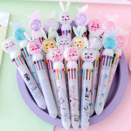 Bollpoint Pennor 10st/Lot Cute Stationery 10 Color Sequins Butterfly Rabbit Cat Ballpoint Pen School Office Multicolored Pennor Colorful Refill 230815