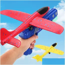 Diecast Model Cars Foam Plane 10M Launcher Catapt Airplane Gun Toy Children Outdoor Game Bubble Shooting Fly Roundabout Toys 220617 DHFRB