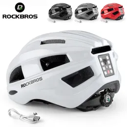 Caschi da ciclismo Rockbros Bicycle Light Helmet Mtb Road USB Avviso posteriore EPS PC Bike di sicurezza stampato intergrato 230815