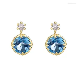 Brincos de garanhão jóias finas 9K Real Solid Gold Conjunto Blue Topázio Branco Branco de pedras preciosas Earring para mulheres Jóias de presente de luxo