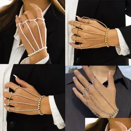 Łańcuch Cool Sier Color Metal Link Link Men Bransoletka na nadgarstka dla kobiet punkowa moda geometryczna pierścień biżuteria