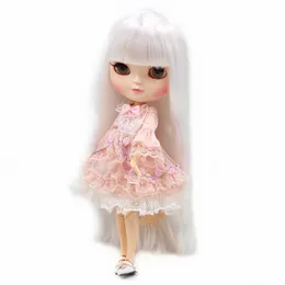 دمى DBS Blyth Doll Icy Licca Joint Pure White White Hair Straight Hair 16 30cm Gift Toy 230814