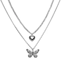 Pendant Necklaces 2023 Creative Simple Double Layer Love Butterfly Necklace Women Fashion Crystal Inlaid Animal Chain