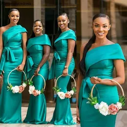 Hunter Green Bridesmaid Dresses African Girls Mermaid One Shoulder Wedding Guest Maid of Honor Gowns Plus Size 328 328