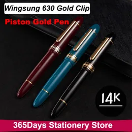 Penne di fontane Yongsheng 630 Penna stilografica 14k Gold Wave Long Piston Piston Gold Clip Resin Pen Stationery Business Scrittura Regali 230814