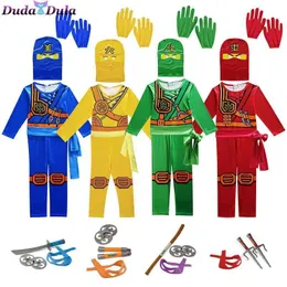 Ocasões especiais Ninja Cosplay Fantases meninos e meninas Jumpsuit Armas Set