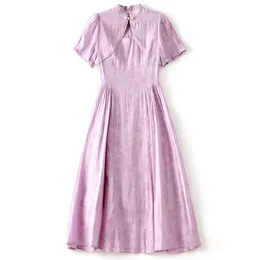2023 Лето пурплулидное цветовое платье с коротким рукавом воротничнее колена повседневные платья W3L043606