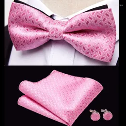 Bow Ties Çiçek Geometrik Polyester Set Man Groom Düğün Bowties Sap kelepçeleri Cep Kare Mendil Beyaz Bowtie Suit 3pcs