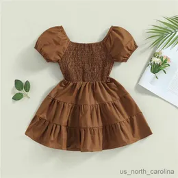 Girl's Dresses Summer Girl Dress Solid Cotton Short Sleeve Children Dress Kids Sundress Ruffle Dress Fashion Girls Clothing R230815