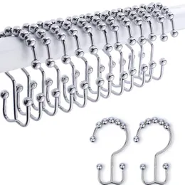 Hooks 4/6pcs Stainless Steel Bath Curtain Rollerball Hook Rings Ring Rack Anti-slip Roller Bathroom Accessories