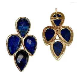 Stud Earrings YYGEM 21x35mm Natural Blue Lapis Lazuli Women Stone Leafage Shape Earring Jewelry Wholesale