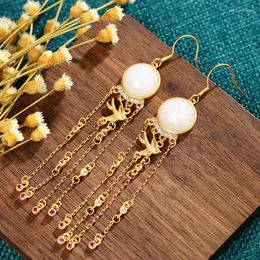 Stud Earrings Classic Imitation Jade Ladies Exaggerated Long Tassels Magpie Fashion Chinese Jewelr