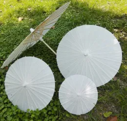 40cm Diameter China Paper Umbrella Traditional Parasol Bamboo Frame Wooden Handle Wedding Parasols White Artificial UmbrellasZZ
