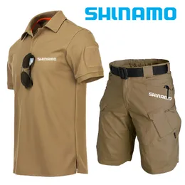 Utomhus T-shirts Summer Fishing Suit Quick Dry Men's Outdoor Tactical Military T-shirt Sommarvattentät snabb torr Multi Pocket Hunting Shorts 230814