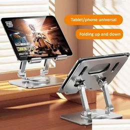 Tablet PC Stands Outmix Aluminium Stand Desk Riser 360 ﾰ Rotation Mtiangle Höjd Justerbar Foldbar Holder Dock för iPad Drop Delive DH2XP