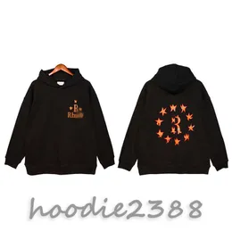 Rhude 22秋/冬の新しいメンズハイストリートトレンドデザインセンスニッチリブベッドニットコットンブラックパーカー