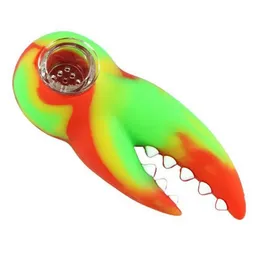 3.7" Crab Forceps Claws Tongs Shape Silicone Pipe Colorful Herb Tobacco Oil Rigs Glass Hole Filter Bowl Portable Handpipes Smoking Cigarette Hand Holder Tube