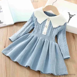 Flickans klänningar Baby Girls Winter Sticking A-Line tröja klänningskläder för barn Autumn Long Sleeve Fashion Princess Warm Dress R230816