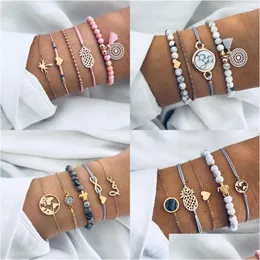 Manschett 5st/set sier armband kvinnlig söt enkel kartan ananashjärta tassel Braid armband smycken set hypoallergenisk gåva droppe leverera dhwqf