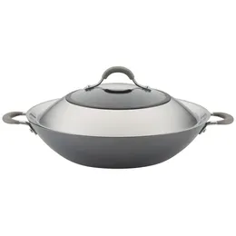 14 Elementum Hard-Anodized Nonstick Covered Wok, Side Handles, Oyster Grey