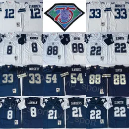 1992 1994 Vintage Futebol 12 Roger Staubach Jerseys 21 Deion Sanders 8 Troy Aikman 22 Emmitt Smith 33 Tony Dorsett 54 Randy White 88 Michael Irvin 1977 1984