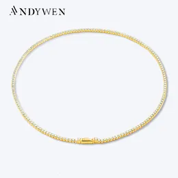 Naszyjniki wiszące Andywen 925 srebrne złoto złoto 2 mm łańcuch tenisowy Naszyjnik długi 37 5CM Party Wedding Biżuteria 2023 230816
