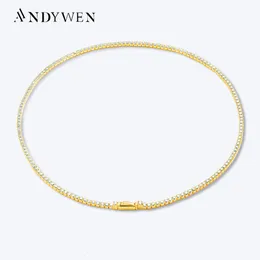 Anhänger Halsketten Andywen 925 Sterling Silber Gold 2mm Tenniskette Halskette Lang 37 5 cm Frauen Party Hochzeit Fein Schmuck 2023 230816