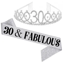 Andra evenemangsfest levererar Silver Golden Crown Sash for Women Glitter Sashes Bling Crystal Tiara Fabulous 30 40 50 60 70 80 80th Birthday Decor 230815