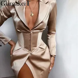 Womens Suits V Neck Khaki Sexy Dress Autumn Winter Bodycon Elegant Thin Coat Outwear Female Party Club Night Blazers