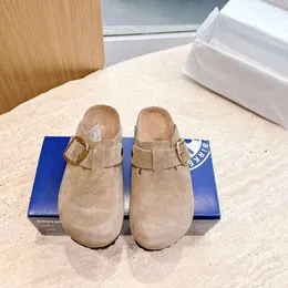 디자이너 보스턴 샌들 슬라이드 고품질 소프트 코르크 남성 여성 정품 가죽 슬라이더 패션 비치 슬리퍼 버클 스트랩 플립 플립 크기 35-45 Birken 's Shoes