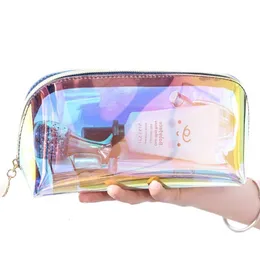 Kosmetiska väskor fodral laser kosmetisk väska ins stil koreansk kosmetik halvcirkel rese buggy väska bärbar dumplingformad transparent tvättväska 230816