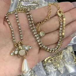 Ciondolo in api intarsiata in crystal con perle con collane in oro a catena diamantata a doppia lettera cravicolare gioielli di gioielli alla moda catena di maglione regalo cgn2 --21